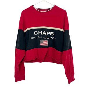 Vintage Chaps Ralph Lauren Red & Black Logo Varsity Shirt Cropped - Unisex Large